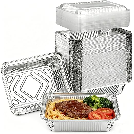 Aluminum Pans with Lids (60 Pack, 8.5"×6") 2.25 LB Capacity Foil Pans with Lids - 60 Pans and 60 Clear Dome Lids - Disposable Food Containers Tin Foil Pans for Baking, Meal Prep,Storage and Freezer