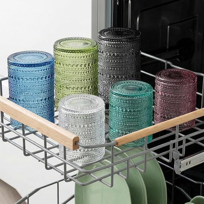 Moretoes Hobnail Drinking Glasses, 12 Piece Colorful Water Glass Cups, Mixed Vintage Glassware Set, 6pcs 12oz Highballs and 6pcs 10oz old Fashioned Glasses, Great for Cocktail, Whisky