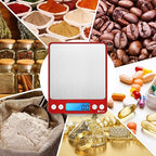 Digital Kitchen Scale, 3000g Pocket Cooking Scale with 0.1g Accuracy, Mini Food Scale, Pro Electronic Jewelry Scale with Back-Lit LCD Display, Tare & PCS Functions (Red, Batteries Included)
