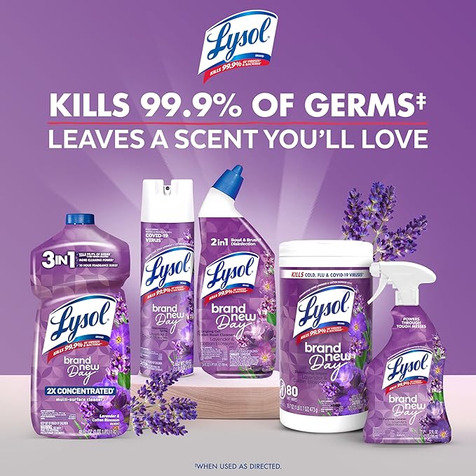Lysol All Purpose Cleaner Spray, Multi-Purpose Disinfecting Spray, Kitchen & Bathroom Cleaner, Lavender & Cotton Blossom Scent, 32 Fl Oz