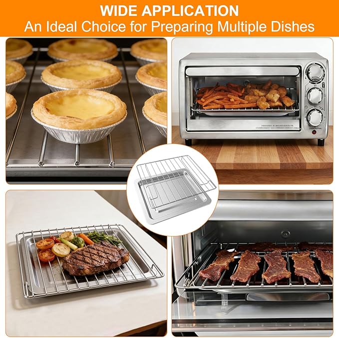 Toaster Oven Accessories for Hamilton Beach Easy Reach 4 Slice Countertop Toaster Oven, 10.9×9.2 IN Food Grade Stainless Steel Toaster Oven Replacement Parts Sheet Pan Tray Rack, Dishwasher Safe
