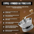 Stainless Steel Coffee Grinder Lid Attachment for Regular Mouth Mason Jars - Manual Crank Burr Grinder for Fresh Coffee, Ideal for Camping, Home Barista, Rust Proof Ceramic Mechanism