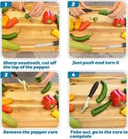 Jalapeno Pepper Corer, Set of 2, Stainless Steel Zucchini Cucumber Corer with Serrated Slice and Rubber Handle, Core Deseeder for Jalapenos, Chilis, Bell Peppers
