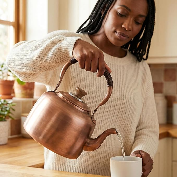 Tea Kettle Stovetop Whistling Copper Tea Pot for Stove 3.2QT Teapot Kettle Stovetop with Loud Whistle Lid, Vintage Kettles for Stove Top, Fast Boiling Water, Teapot for Induction, Electric, Gas Stoves
