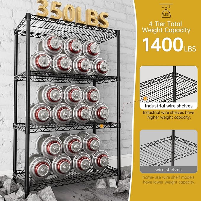 SINGAYE 4 Garage Heavy Duty Shelving Unit Kitchen Pantry Close Home Organizers and Storage Bathroom Shelf Laundry Room Organization Industrial Book Metal Wire Adjustable Shelves
