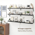 Fun Memories Deep Floating Shelves for Wall, 55W x 8D Wall Mounted Shelves Set of 2, Wide Display Ledge Shelf with Sturdy Metal Brackets for Living Room, Bathroom, Bedroom and Kitchen, Black