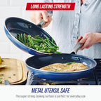 Blue Diamond 9.5” and 11" Frying Pan Skillet Set, Diamond Infused PFAS & PFOA-Free Ceramic Nonstick Pots & Pans, Durable Non Toxic Metal Utensil Safe & Scratch Resistant, Dishwasher & Oven Safe, Blue