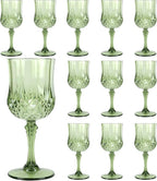 Plastic Wine Glasses, Plastic Goblets Vintage Style Cordial Unbreakable Drinking Glasses, Reusable Drinkware for Wedding Reception, Grand Event Party Supplies (12, New Green)