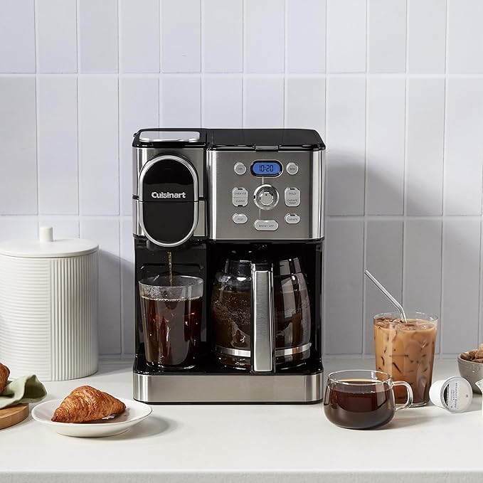 Cuisinart 12-Cup Coffee Maker, Single-Serve Brewer Glass Carafe, Automatic Hot & Iced Coffee Machine, Brew Strength Control and Pause, SS-16, Stainless Steel