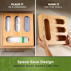 Bamboo Storage Bag Organizer, Sandwich Bag Organizer - Single Block Design for Kitchen Organization, Baggie Organizer for Drawer - Quick Refill Slider, Fits Half Gallon, Quart, Snack Size Bags