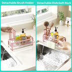 HapiRm Sponge Holder for Kitchen Sink - Self-draining Sink Caddy with Brush and Dishcloth Holders, Stainless Steel Kitchen Organizer for Countertop - Pink