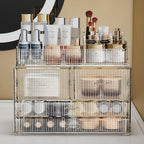 ZHIAI Stackable Storage Drawers, Acrylic Bathroom Counter Organizer Clear Makeup Organizers for Vanity, Kitchen Cabinets, Bathroom, Undersink, Home Organization and Storage (1 Top 4 Drawers D)