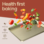 Diamond Bottom Cookie Sheet Set of 2, Nonstick Gold Carbon Steel Baking Pans for Crisp Baking, Space-Saving Stackable Trays, PFOA, PFOS, PTFE Free, Oven Safe Up to 450°F, Small & Medium Pans