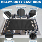 SafBbcue Cast Iron Pot, Griddle Pan Hot Plate Ridged Surface, Pre-Seasoned, Grill for Stovetop, Oven, Grill & Campfire, Suitable for Outdoor Cooking Kitchen and Patio Backyard, 17 x 11in