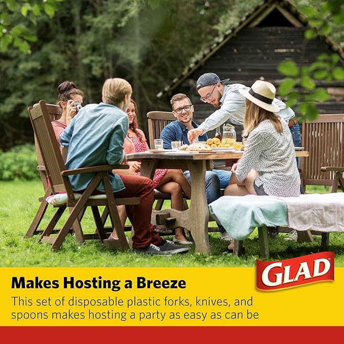 Glad Disposable Cutlery Set - Clear Heavy Duty Plastic Forks, Knives, and Spoons - 240 Piece Plasticware for Parties - Durable, Sturdy Recyclable Utensils - Great for July 4th, Thanksgiving, Christmas