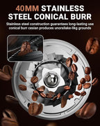 AMZCHEF Coffee Grinder, Coffee Bean Grinder for Home Use with Precise Grinding, LED Control Panel, Detachable Funnel Stand, Anti-static Design, 48 Grind Settings, Silver