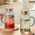 Buaic Glass Pitcher with Lid,84 oz/2.5 Liter Vintage Water Pitcher, Clear Borosilicate Glass Water Carafe for Cold Brew, Coffee, Lemonade, Iced Tea, Juice, Beverage, Heat Resistant Water Glass Jug
