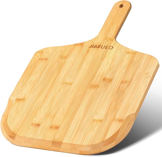 Pizza Peel 12 inch, Bamboo Pizza Paddle Spatula - Wooden Serving Board, Oven Accessory for Baking Homemade, Wood Cutting Board for Cheese Bread Fruit Vegetables
