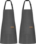 NLUS 2 Pack Kitchen Cooking Aprons, Adjustable Bib Soft Chef Apron with 2 Pockets for Men Women (Black Pinstripes)