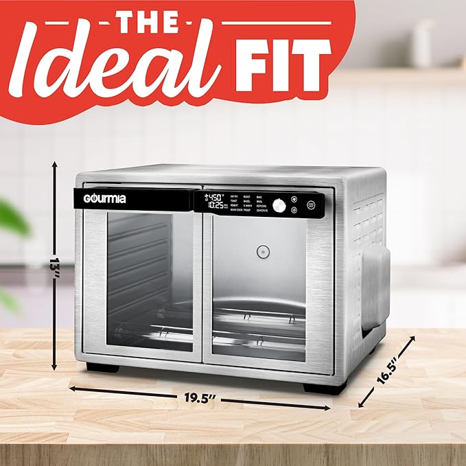 Gourmia French Door Digital Air Fryer Oven - XL 37QT Capacity, 12 Presets, FryForce 360° Tech, Dehydrate, Proof, Slow Cook, Fits 13” Pizza, 1700W, Stainless Steel