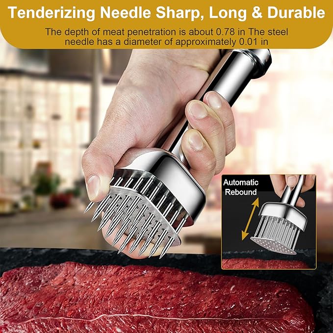 Meat Tenderizer Tool 304 Stainless Steel, Upgraded 28 Needles Desigh, Retractable Safety Guard, for Tenderizing Beef, Turkey, Chicken, Steak, Dishwasher Safe