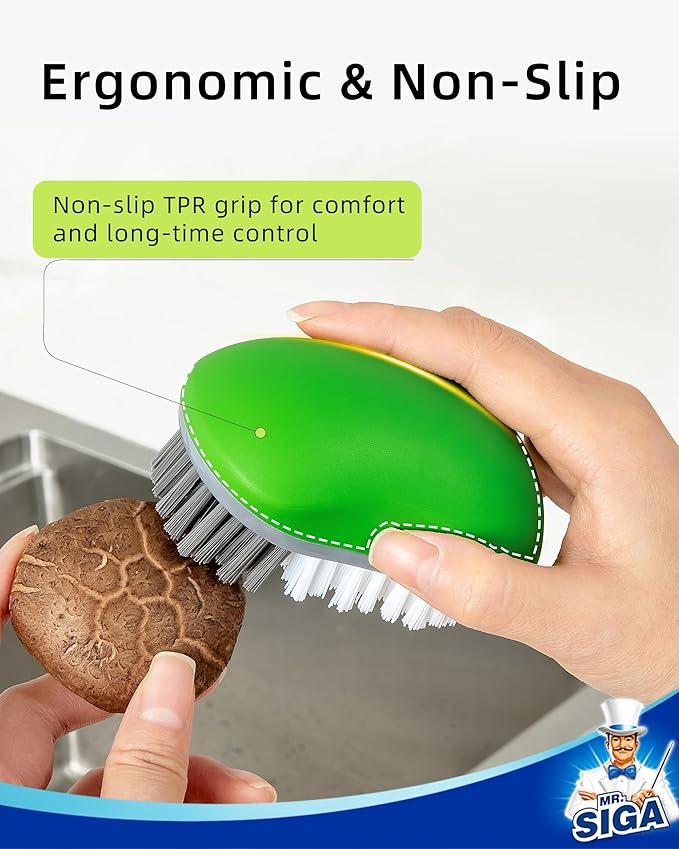 MR.SIGA Fruit and Vegetable Cleaning Brush with Non Slip Comfortable Grip, Pack of 2, Green