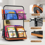 Rotating Tea Bag Organizer – 2 Tier 8 Basket 360° Spinning Teabag Holder Organizer, Acacia Wood Iron Countertop Tea Accessories Rack Holds 100+ Tea Bags, Decorative Kitchen, Coffee Bar Organizer Gift