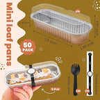 NPLUX 50 PACK Mini Cake Pans with Lids and Spoons, Rectangular Aluminum Foil Bread Pan, Mini Loaf Pans and Food Containers with Lids(Champagne, 6.8oz)