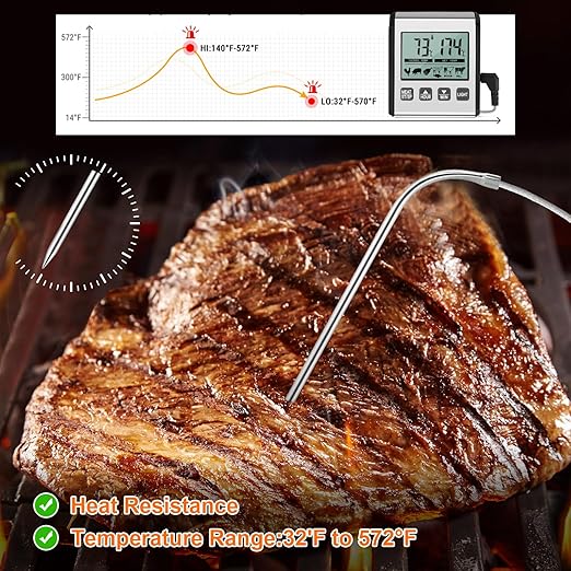 Relaxweex 2 Pcs TP710 Digital Cooking Meat Thermometer, Large LCD Backlight Food Thermometer with Stainless Steel Probe and Timer for Kitchen Oven BBQ Grilling Deep Fry Smoker