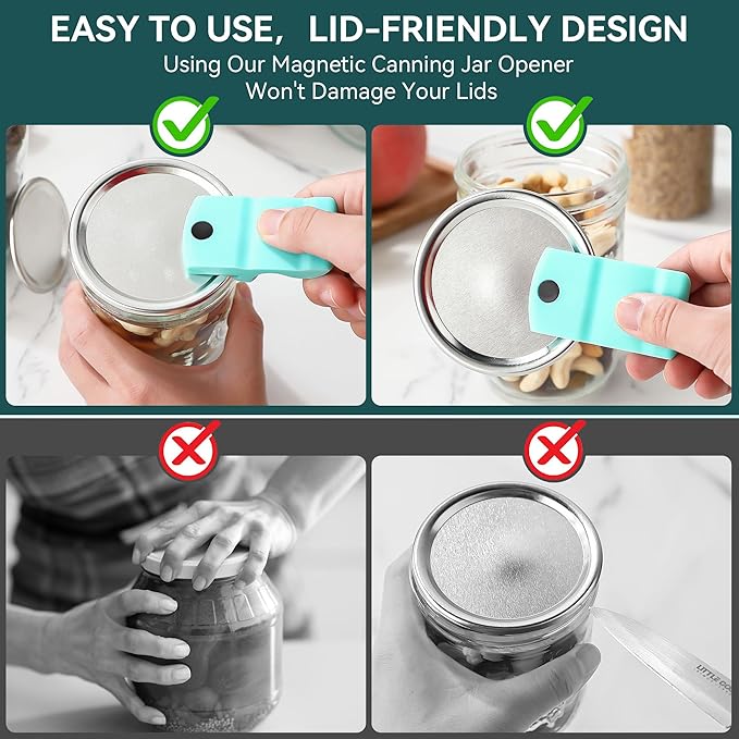 2 Pack Canning Jar Opener with Magnets, Mason Jar Opener For Canning Lids, Regular and Wide Mouth Lids, Powerful Magnet for Easy Refrigerator Storage, Releases Vacuum Seal– Patent Pending (Blue)
