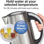 Hamilton Beach 1.7 Liter Temperature Control Electric Kettle, Water Boiler & Heater, Fast Boiling 1500 Watts, BPA Free, Cordless, Auto-Shutoff and Boil-Dry Protection, Stainless Steel (41020R)
