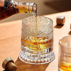 Spinning Whiskey Glasses Set, 360 Degree Rotating Old Fashioned Crystal Tumbler with Unique Relief Base, Rotatable Cocktail Wine Cup for Flavor, Drinking Glassware & Bar Accessories
