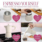 Paris Hilton Stovetop Espresso and Coffee Maker, Italian & Cuban Style Coffee Pot with Iconic Heart Knob, Perfect for Rich Aromatic Espresso, Makes up to 6 Espresso Cups, Cream