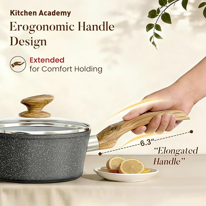 Kitchen Academy Induction Cookware Sets - 12 Piece Gray Cooking Pan Set, Granite Nonstick Pots and Pans Set
