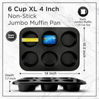 Wrenbury Jumbo Muffin Pan 6 Cup Set of 2 - Nonstick XL Deep Muffin Pan for Baking 3.75" Cup - Big Cup Tin - Oversized Extra Large Cupcake Mold - PTFE Free