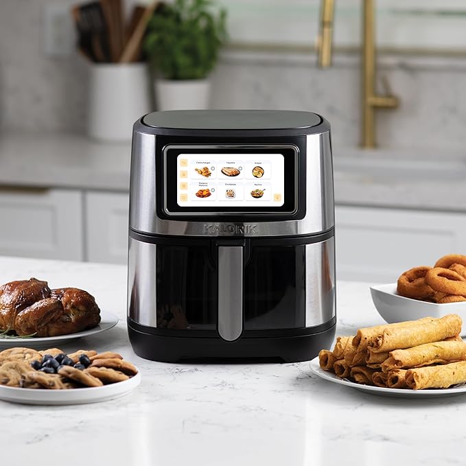 Kalorik Air Fryer VIVID TOUCH Series 5 Quart Capacity with High-Resolution Touchscreen 202 Cooking Presets in 12 Food Categories with View Window, 1500-Watts, Stainless Steel