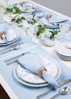 Solino Home Linen Placemats Set of 4 - Classic Hemstitch Sky Blue Placemats 14 x 19 Inch - 100% Pure Linen Table Mats for Holiday, New Year