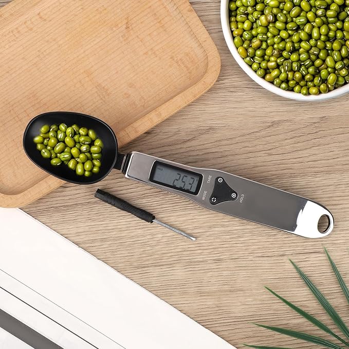 Electronic Food Measuring Spoon, Stainless Steel Digital Scoop Scale Small Baking Weight Cup with LCD Display 300g/0.1g High Precision Gram Kitchen Gadgets for Home Kitchen