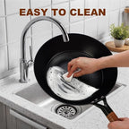 Pre-coated non-stick cast iron wok with wooden handle (no lid), suitable for gas, induction, and electric stoves, easy to use and maintain (11 inches)