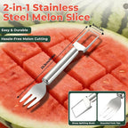 2-in-1 Stainless Steel Fruit Cutter, 2026 New Upgrade Dual Head Watermelon Fork Slicer Cutter Tool, Summer Watermelon Fruit Cutting Home Kitchen Gadgets (2PCS)