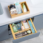Fabsome Drawer Organizer, Set of 9 Bamboo Wood Kitchen Makeup Desk Junk Tea Drawer Storage Boxes Bins for Cutlery Silverware Utensils Flatware, Small Wooden Container Tray for Bathroom, Office