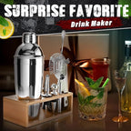 Cocktail Shaker Set of 10 – Stainless Steel Mixology Bartender Kit with 10 Accessories, Easy to Clean Bar Tool Set | Wooden Organizer for Home Bar Setup, Great Gift for Cocktail & Drink Enthusiasts