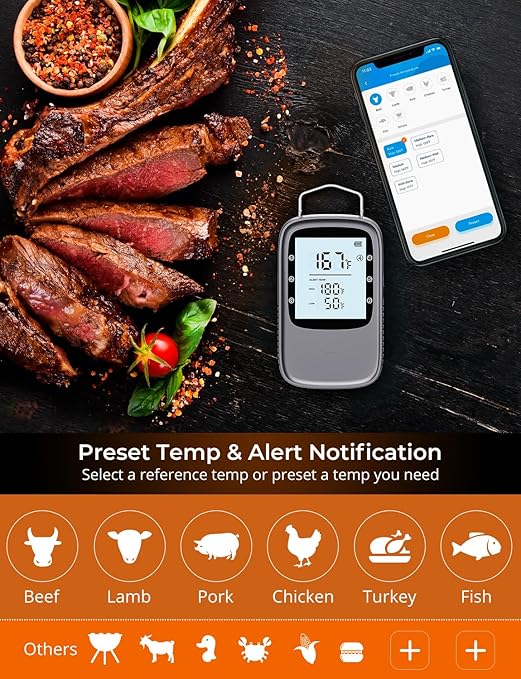 Govee Bluetooth Meat Thermometer, Digital Wireless Meat Thermometer for Smoker Oven, Smart Grill Thermometer with Dual Probes, 230ft Remote Monitor Cooking Thermometer for BBQ Kitchen Rotisserie