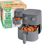 GreenLife 4.5QT Air Fryer, Mechanical Dial Controls, PFAS-Free Ceramic Nonstick Drawer, Adjustable Temp & Timer, LED Indicator, Oil-Less Cooking, Dishwasher Safe, Compact Family Size, Graphite