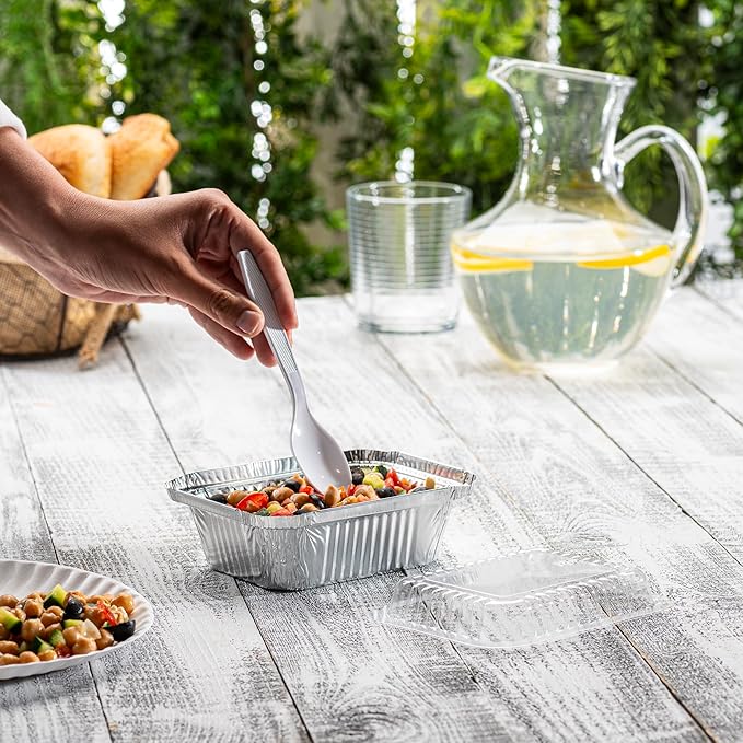 GUSTO [1 lb - 50 Count Disposable Aluminum Foil Pans with Clear Dome Lids, 5x4 Takeout Pans – Great for Baking, Cooking, Storage, and Freezing (Formerly Comfy Package)
