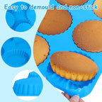 Sidosir 3Pcs 4 Inch Tart Cake Pan Mold, Mini Peanut Butter Cup Molds Silicone, Non-Stick Chocolate Mold for Making Brownies, Silicone Round Molds Corrugated Side for Cupcakes