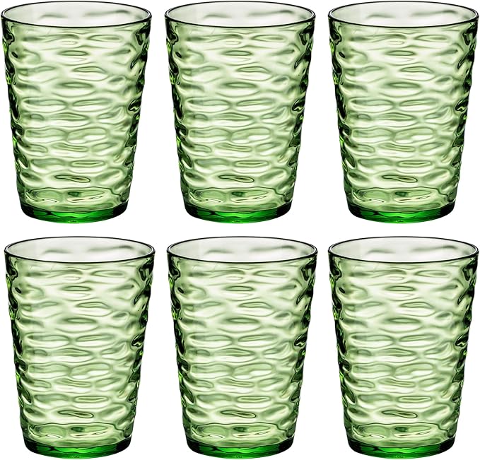 14-ounce Plastic Tumblers, Acrylic Drinking Glasses, set of 6 Green Reusable Plastic Cups, Stackable, BPA-Free, Shatter-Proof, Dishwasher-Safe