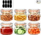 Encheng 16 oz Glass Jars With Airtight Lids And Leak Proof Rubber Gasket,Wide Mouth Mason Jars With Hinged Lids For Kitchen,Glass Storage Containers 6 Pack