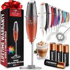 Zulay Kitchen Powerful Milk Frother Wand With 4 AA Duracell Batteries - Ultra Fast Handheld Drink Mixer - Electric Whisk Foam Maker for Coffee, Lattes, Cappuccino, Matcha & Creamer - Black and Red