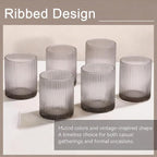 Physkoa Grey Ribbed Drinking Glasses Set of 6 – 9oz Vintage Smoke Grey Glassware, Embossed Ribbed Tumbler Cups for Juice, Water, Cocktail, Iced Coffee